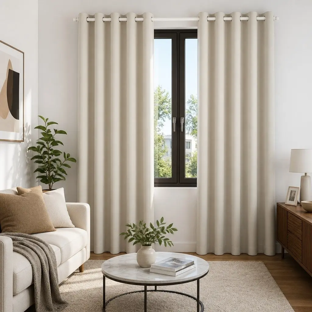 Blockout Curtains Thermal Insulation Noise Reduction Eyelet 140x230cm Beige