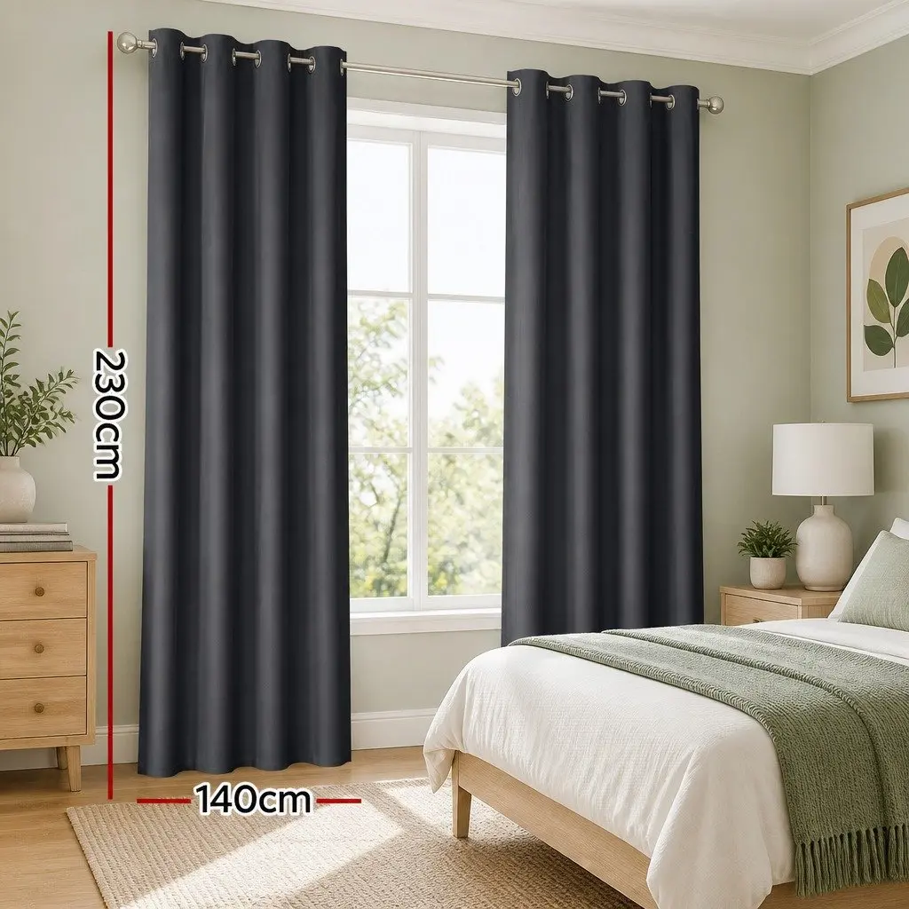 Blockout Curtains Eyelet Thermal Noise Reduction 140x230cm Charcoal