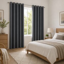 Blockout Curtains Eyelet 180x213cm Charcoal 2 Panels Thermal Insulation Noise