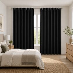 Blockout Curtains Eyelet 240x230cm Black 2 Panels Thermal Insulation Noise
