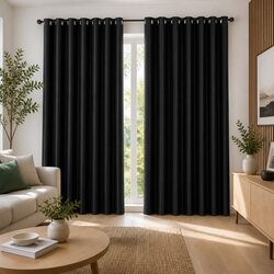 Blockout Curtains Eyelet 300x230cm Black 2 Panels Noise Reduction Thermal