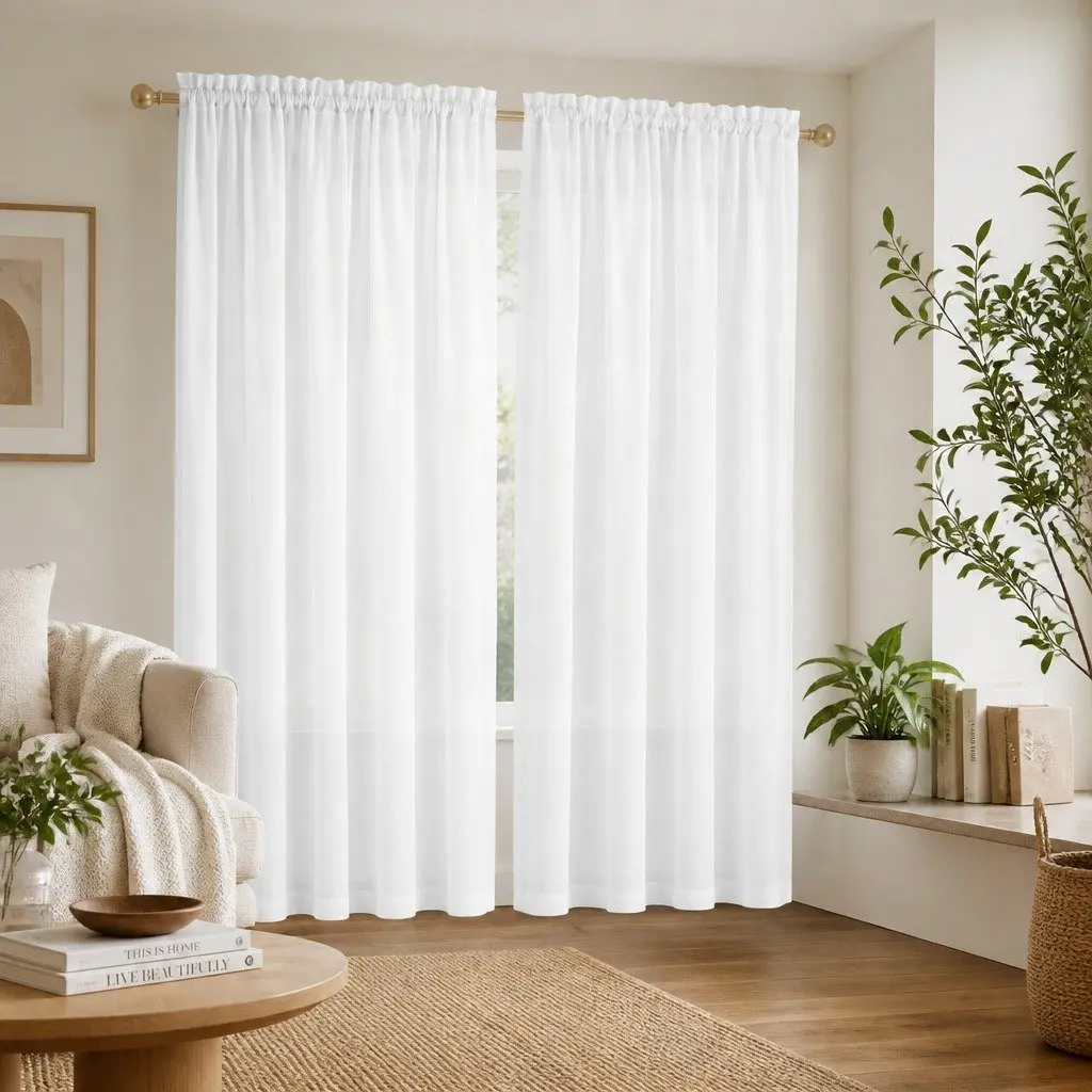 Blockout Curtains Light Filtering 132x213cm White Rod Pocket Panels