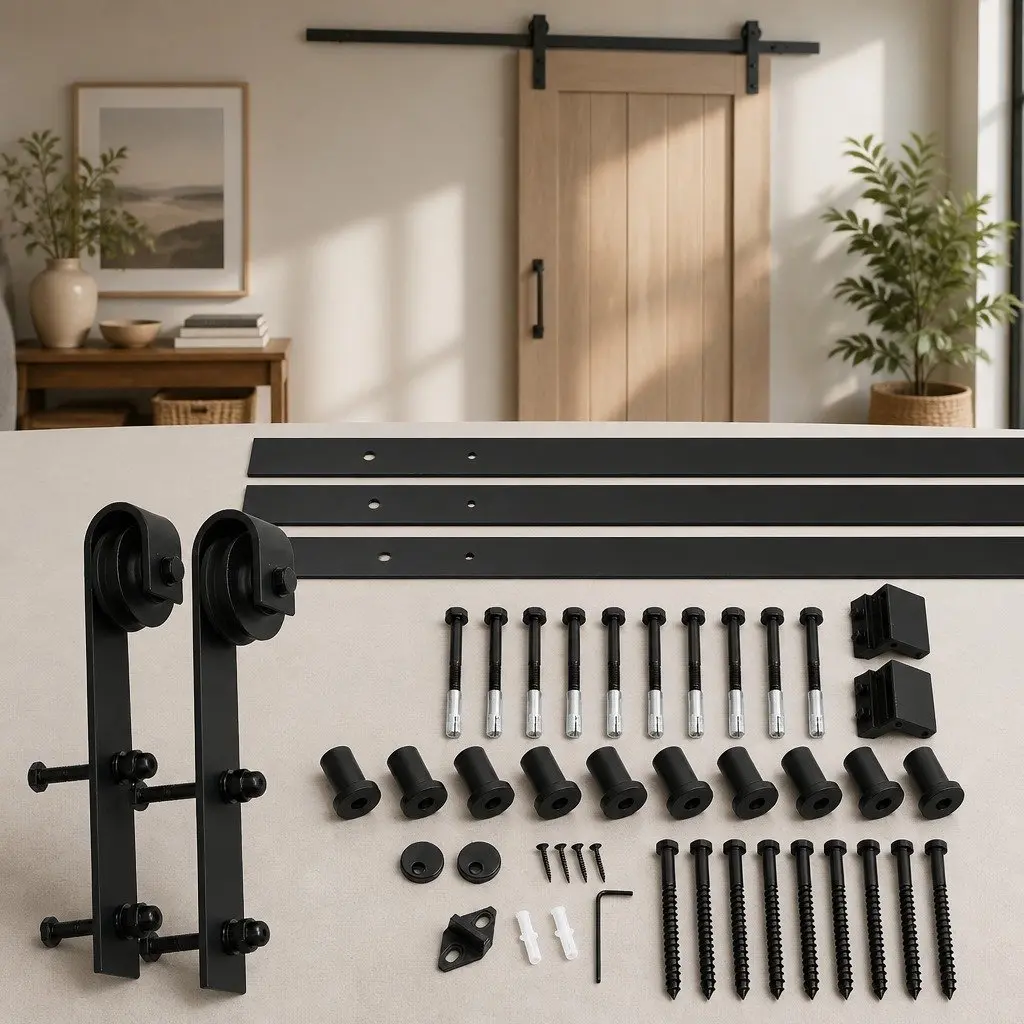 3.66M Sliding Barn Door Track Kit Double Door Hardware Rail Rollers Kit