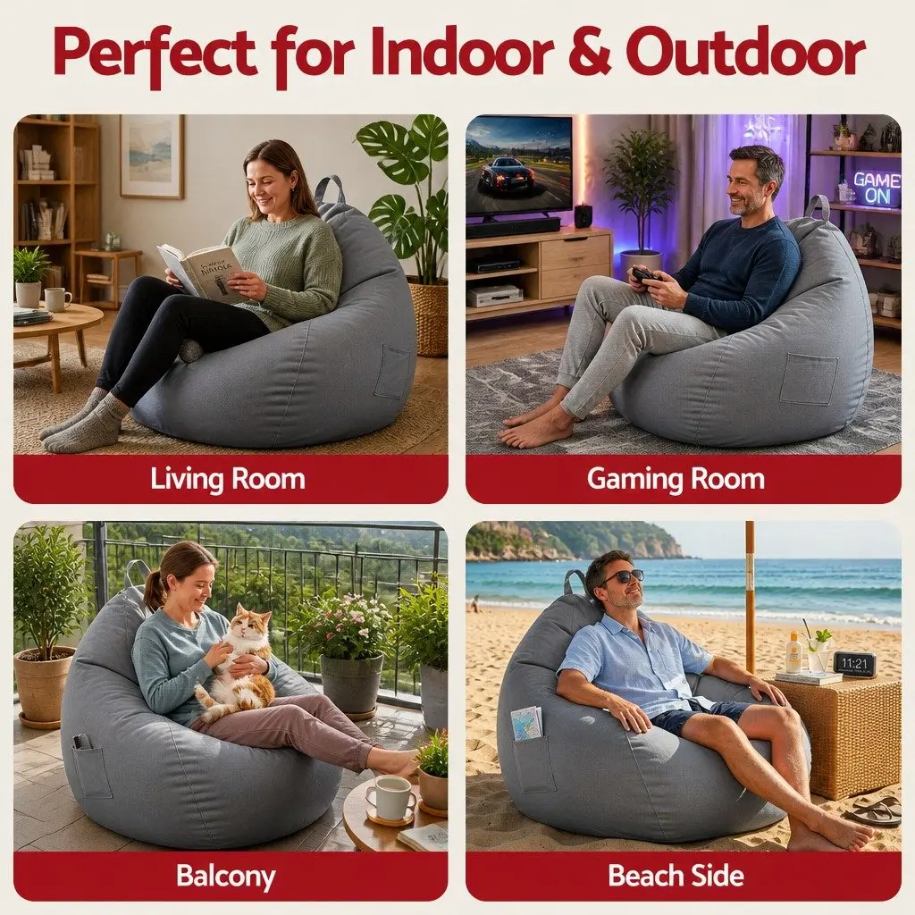 Bean Bag Chair Cover Ergonomic L-Shape Water-Resistant Grey
