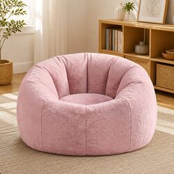 Bean Bag Chair Cover Large Round Faux Fur Washable Lazy Sofa Lounger for Adults
