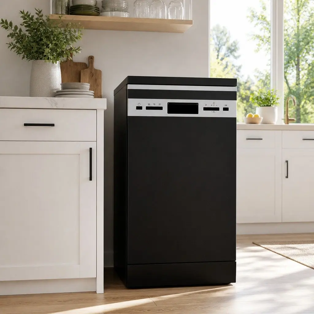 10 Place Settings Freestanding Dishwasher Black LED Display 8 Cleaning Programs