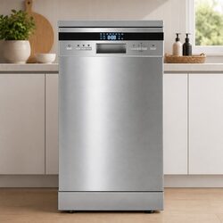 10 Place Settings Freestanding Dishwasher Silver 8 Programs LED Display Quiet