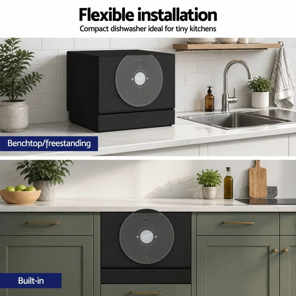 Benchtop Dishwasher 6 Place Setting 50cm Black Freestanding Built-in Kitchen