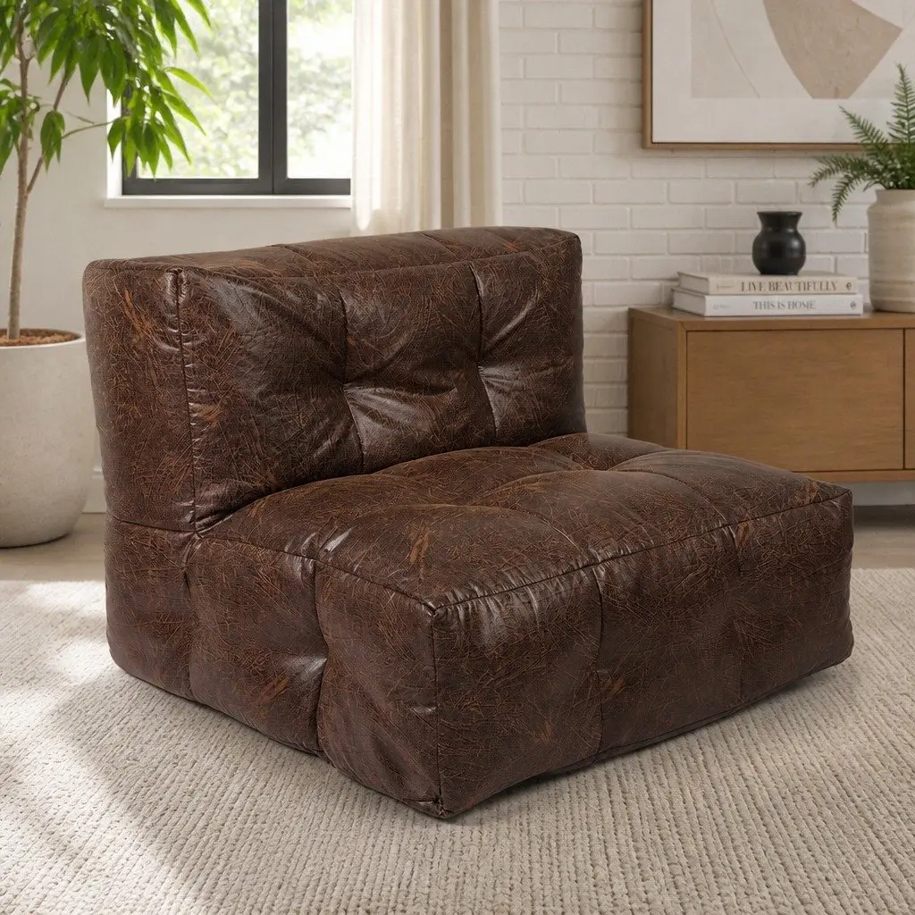Bean Bag Cover Chair Modular Zipper Opening Easy Clean Portable Brown