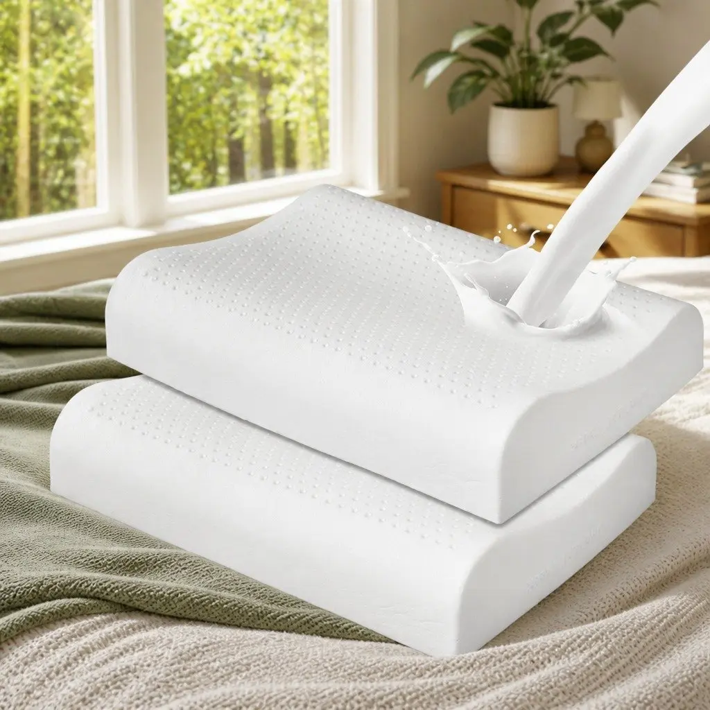 Natural Latex Pillows Cervical Neck Support Removable Cover 60cm x 40cm White