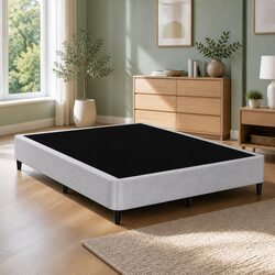 Double Bed Frame Metal Grey Upholstered Fabric Bedroom Furniture Slat Support