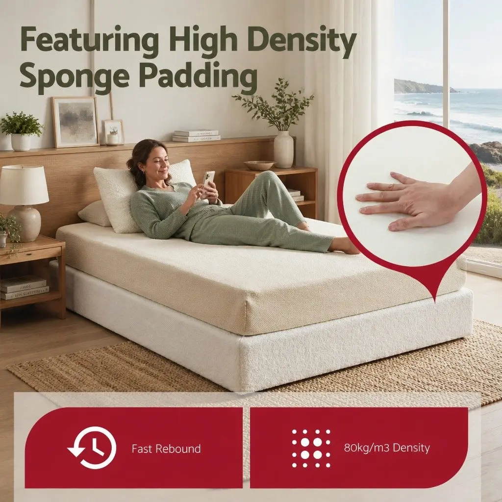 Compression Bed Frame High Density Sponge Double Size White Boucle Texture