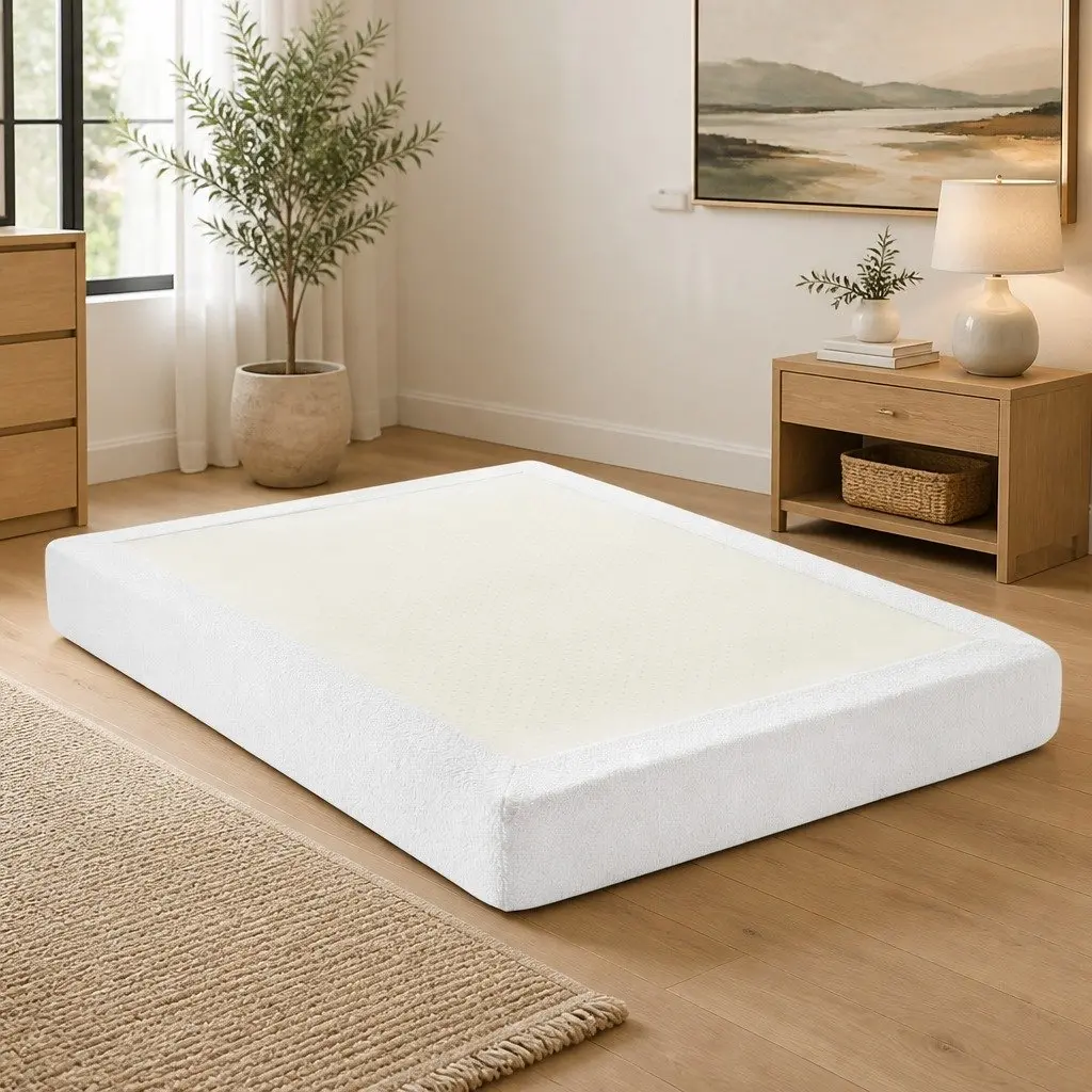 Compression Bed Frame High Density Sponge Double Size White Boucle Texture