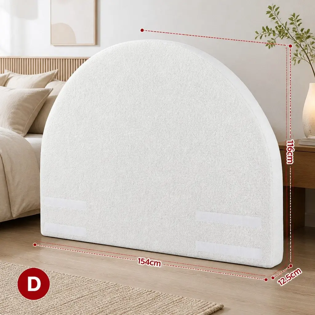 Double Bed Headboard Semi-Round Boucle Fabric 154cm Wide White