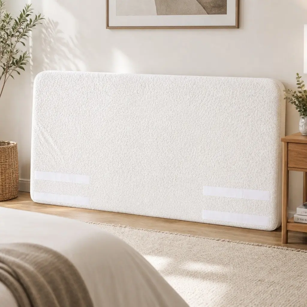 Double Headboard Foam Boucle Fabric Removable Washable Cover 155W x 99H x 11.8T cm White