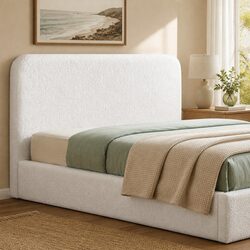 Queen Headboard Bed Frame Boucle Fabric No-Assembly Vacuum Compressed Soft
