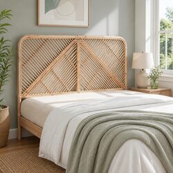 Double Bed Headboard Rattan Natural Pine - No Assembly Required Bedroom Decor