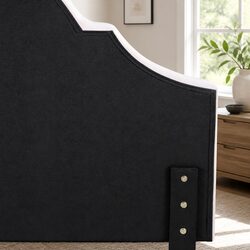 Queen Headboard Bed Head Beige Velvet Scalloped Design Bedroom Furniture