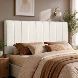 King Bed Headboard Linen Upholstered Vertical Stripe Design Bedroom Furniture