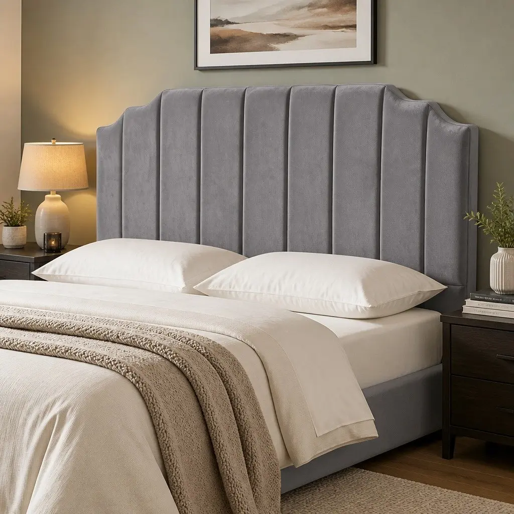King Size Bed Head Velvet Headboard Grey Bedroom Furniture Art Deco Style 183cm
