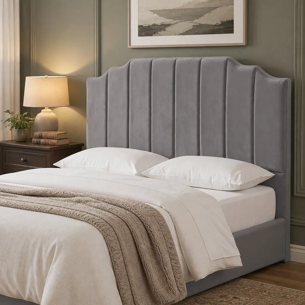 Bed Head Headboard Queen Size Velvet Fabric Bedroom Furniture 153cm - Grey