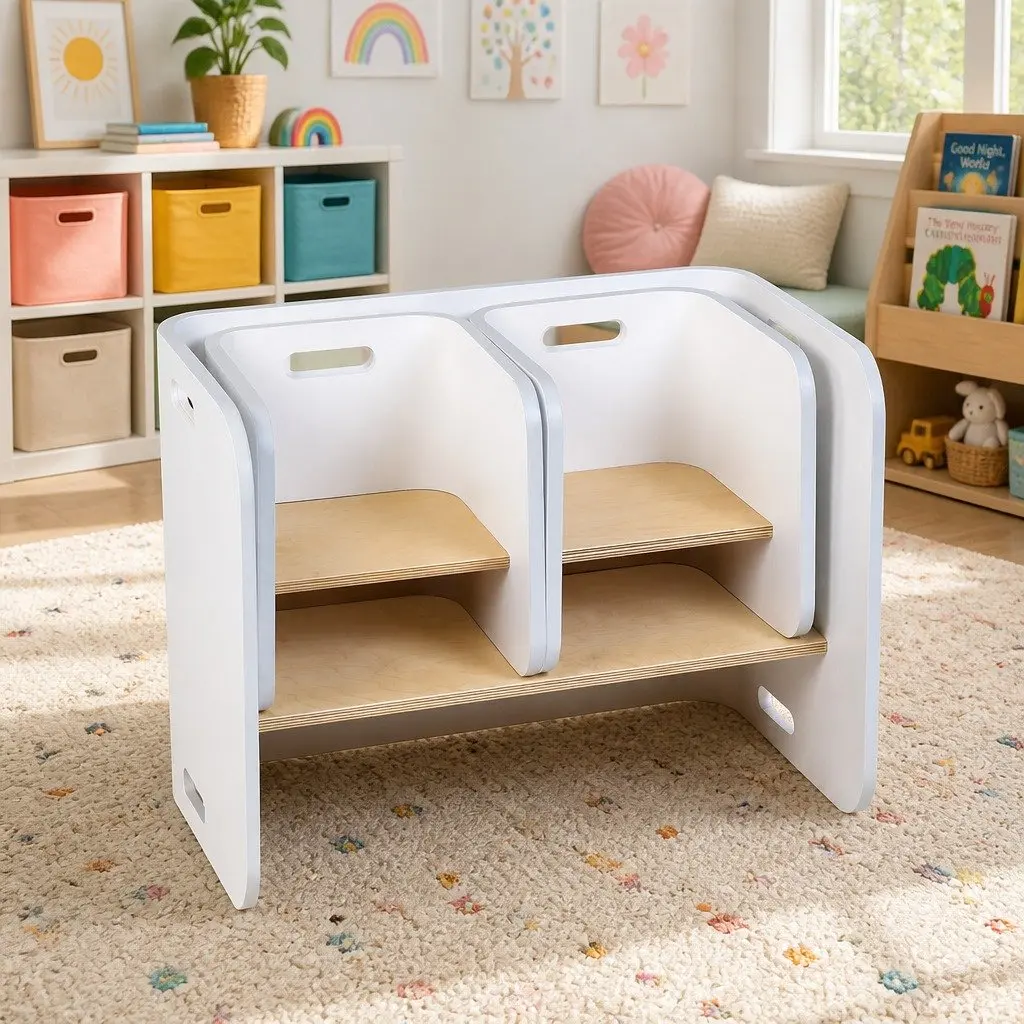 Kids Table and Chairs Set Multifunctional Storage 3-Piece White Nature