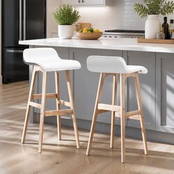 Bar Stools Wooden White Set of 2 PU Leather Padded Seat Bentwood Frame