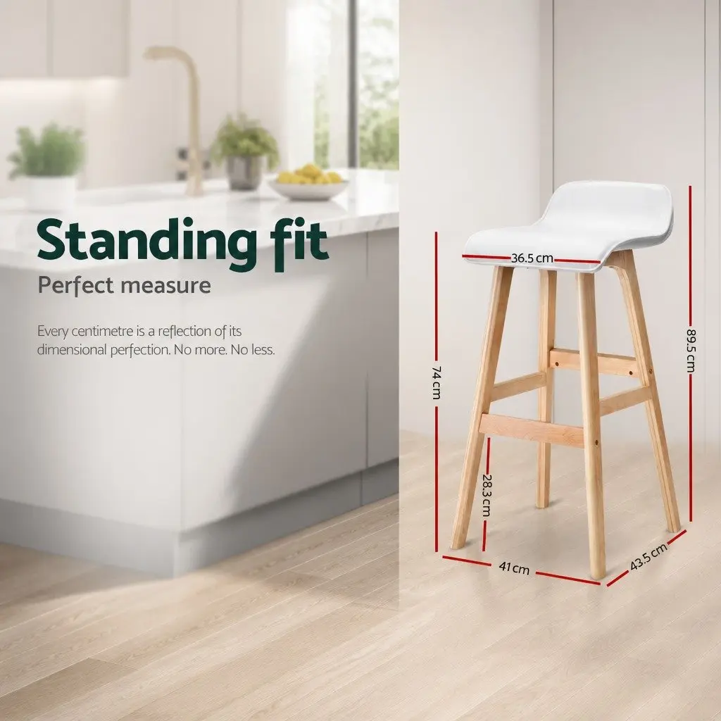 Bar Stools Wooden Bentwood Frame PU Leather Padded Seat White Set of 2