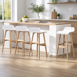 Bar Stools Wooden White Set of 4 Padded Seat Kitchen Dining Chair Footrest