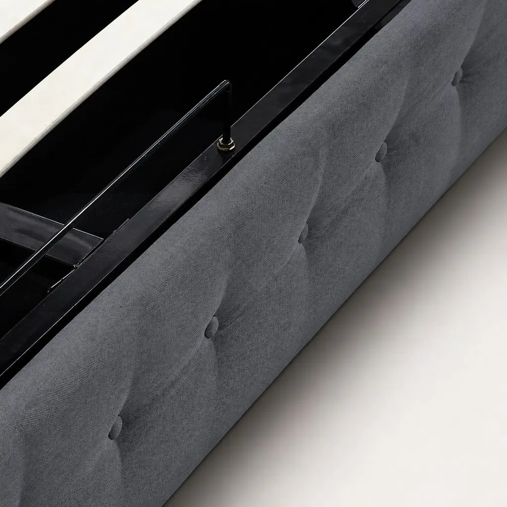 Gas Lift Storage Bed Frame Double Upholstered Fabric Base Dark Grey