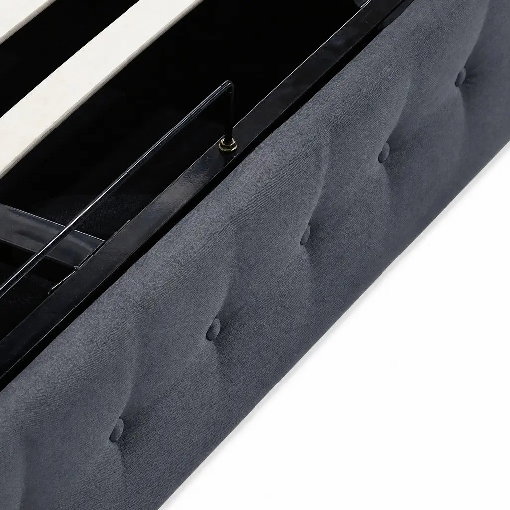 Queen Bed Frame Upholstered Fabric Tufted Dark Grey Gas Lift Storage
