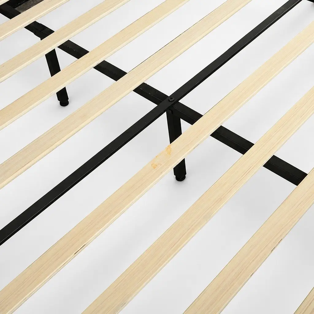 Queen Size Bed Frame with Velvet Padded Headboard Wooden Slat Platform Mattress