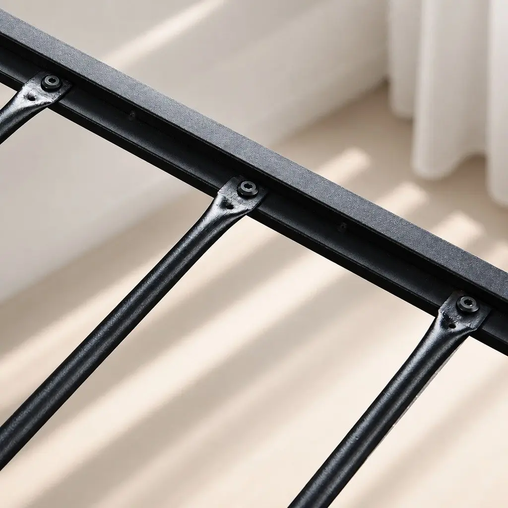 Metal Bed Frame Queen Size Steel Platform Bed Base Brown