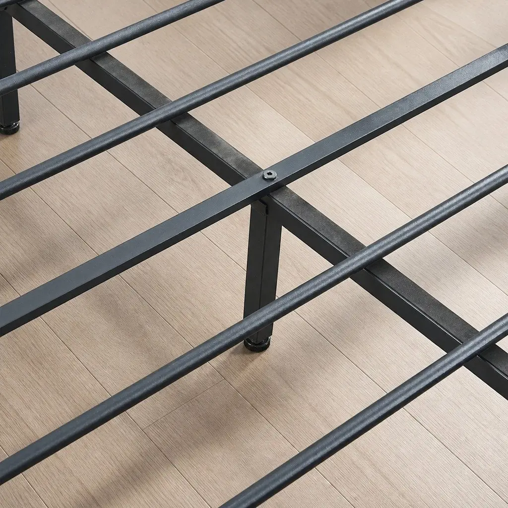 Metal Bed Frame Industrial Steel Slats Double Queen Size Brown