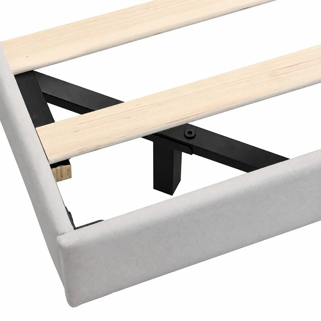 Queen Floating Bed Frame LED Light Adjustable Headrest Storage Metal Slats