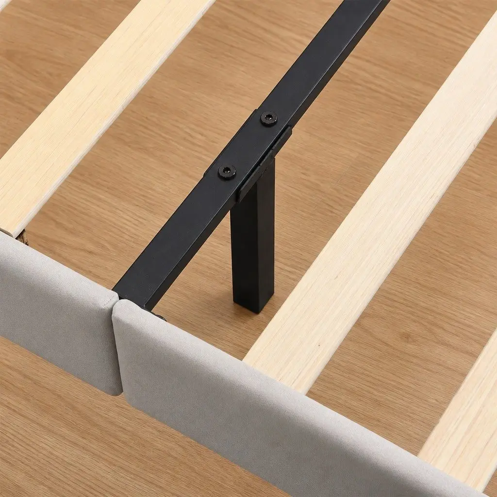 Queen Floating Bed Frame LED Light Adjustable Headrest Storage Metal Slats