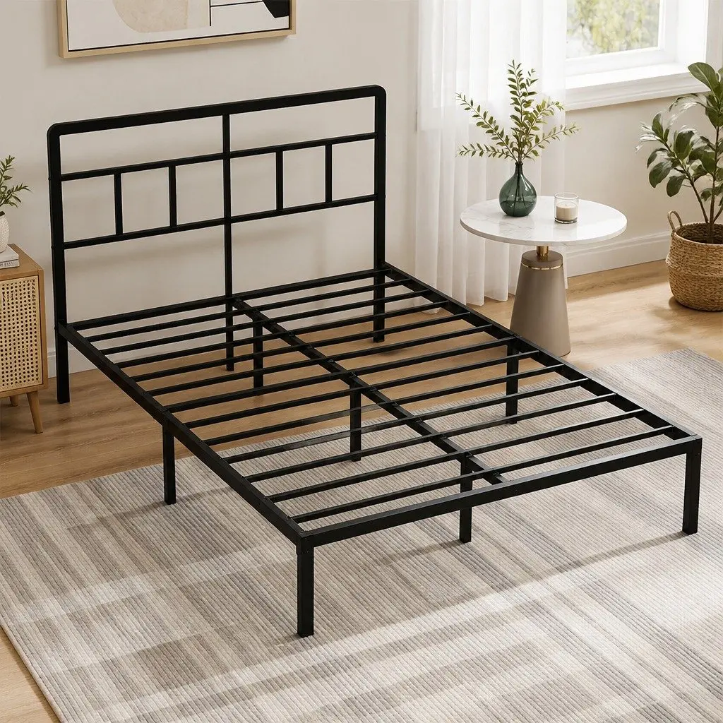 Double Bed Frame Heavy Duty Steel Platform with Storage 120x190cm Black