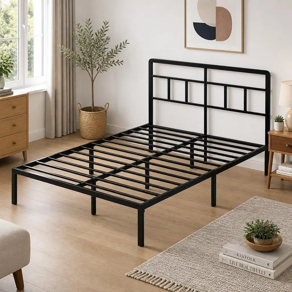 Double Bed Frame Heavy Duty Steel Platform with Storage 120x190cm Black