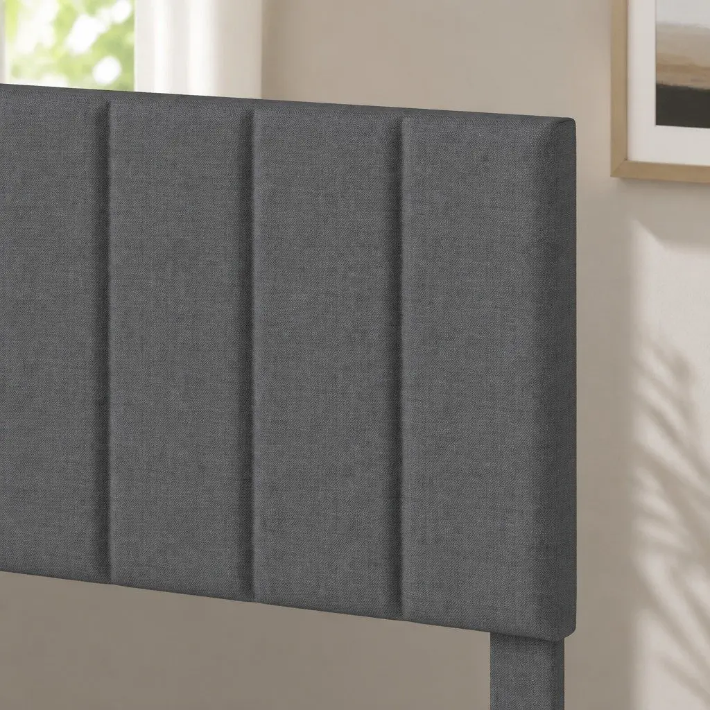 Upholstered Platform Bed Frame Storage Double Size Dark Grey Linen Fabric