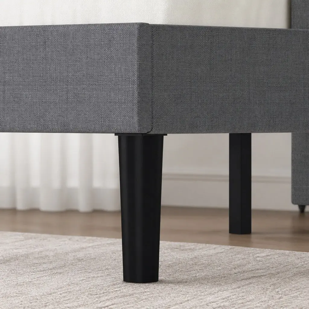 Upholstered Platform Bed Frame Storage Double Size Dark Grey Linen Fabric