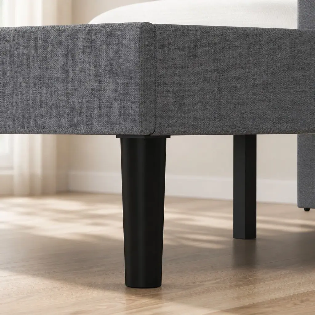 Upholstered Platform Bed Frame Double Size Wooden Slat Storage Dark Grey