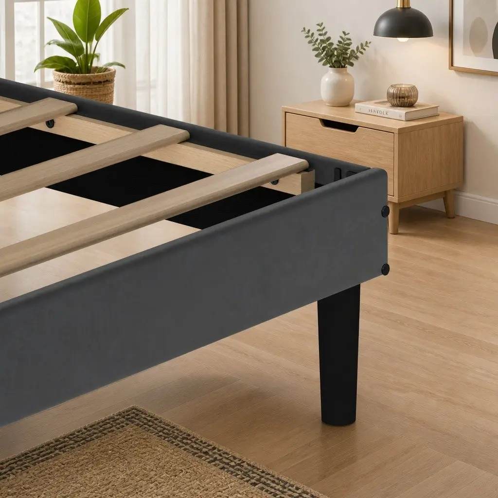 Double Bed Frame Upholstered Adjustable Headboard Platform Storage Dark Grey