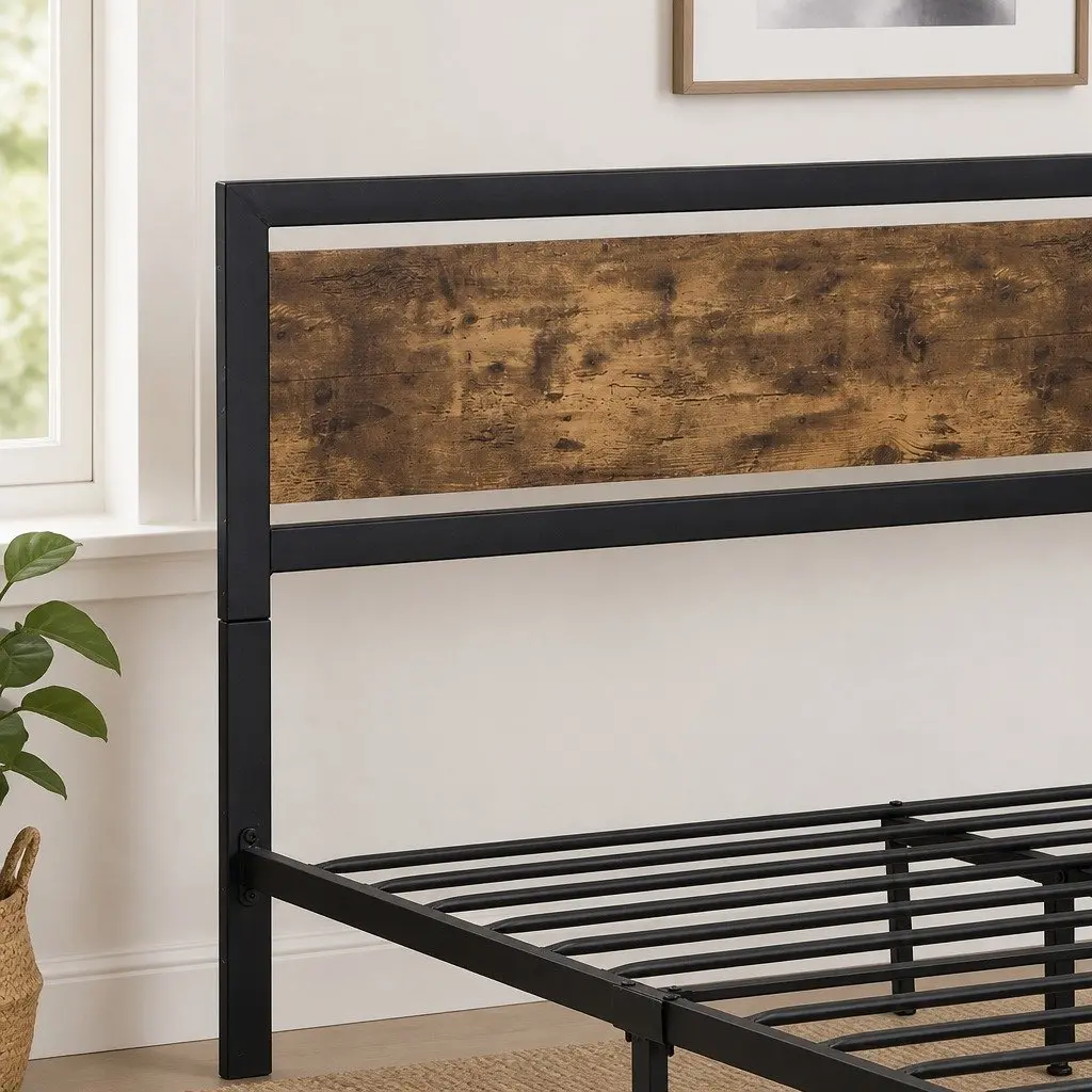 Industrial Double Bed Frame with 4 Under-Bed Storage Drawers Steel Platform