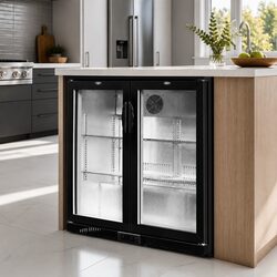 Bar Fridge 198L Dual Glass Door LED Display Black Commercial Beverage Cooler
