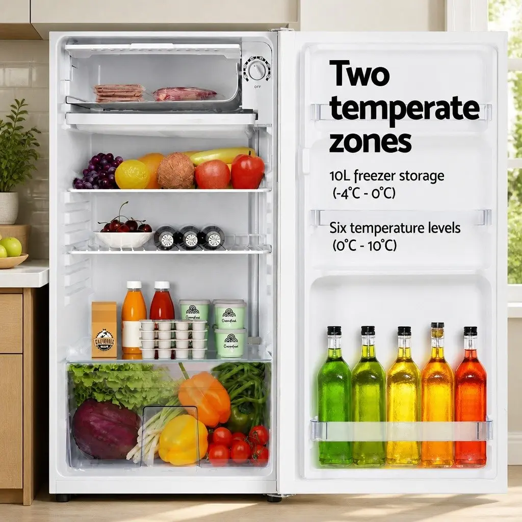 Bar Fridge Portable Compact 95L White Cooler Chiller Beverage Refrigerator