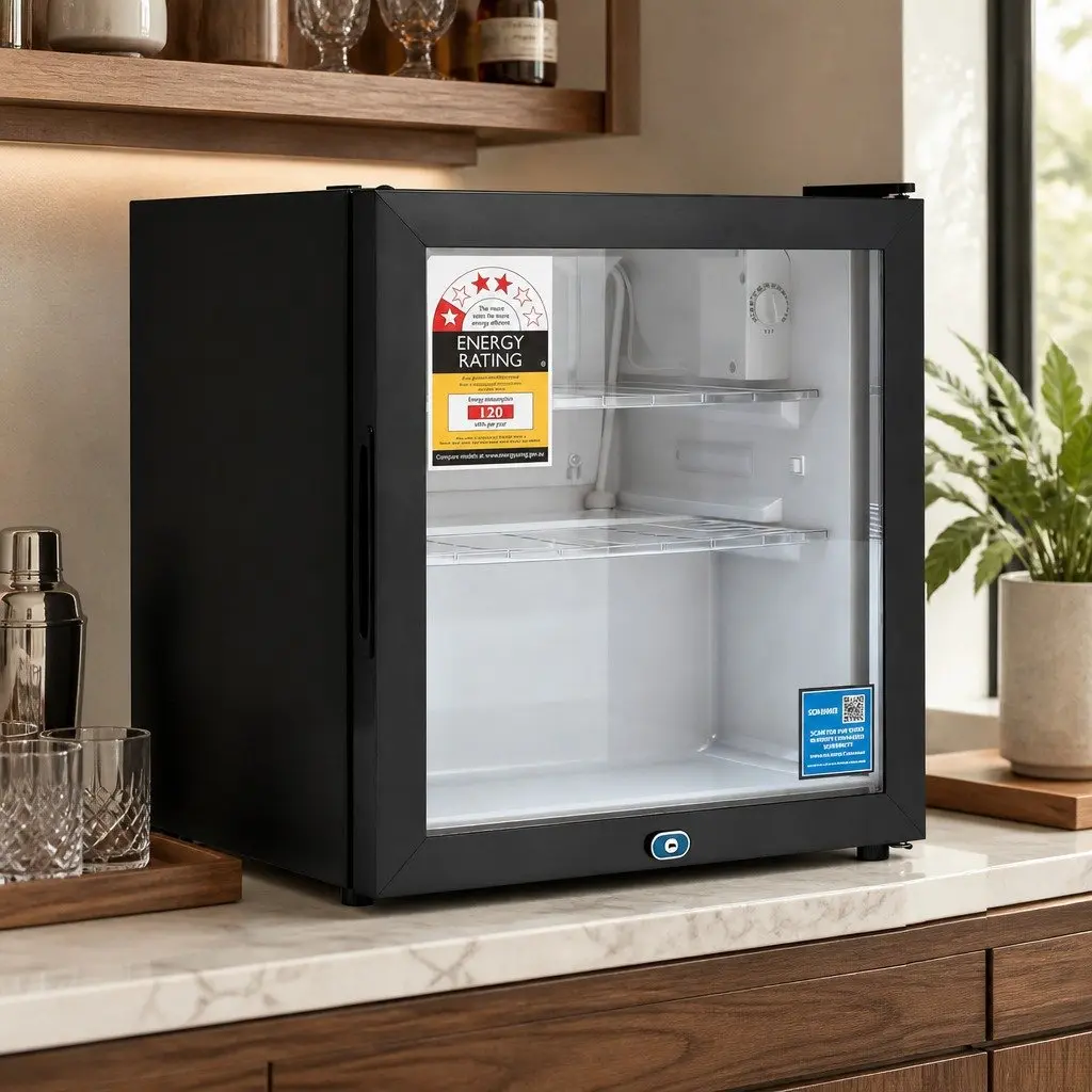 Bar Fridge 40L Glass Door Countertop Mini Cooler Black