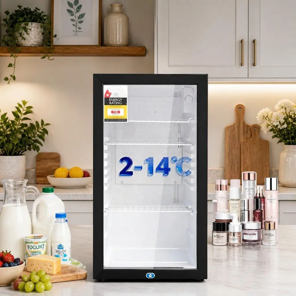 Bar Fridge 78L Glass Door Compact Beverage Cooler Black