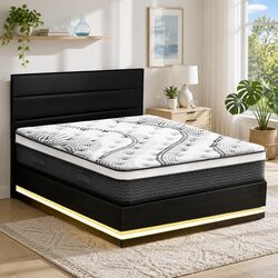 Queen Bed Frame with LED Lighting and 32cm Mattress Set Bundle