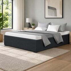 Gas Lift Queen Bed Frame Storage Base Wooden Slats Charcoal Upholstered
