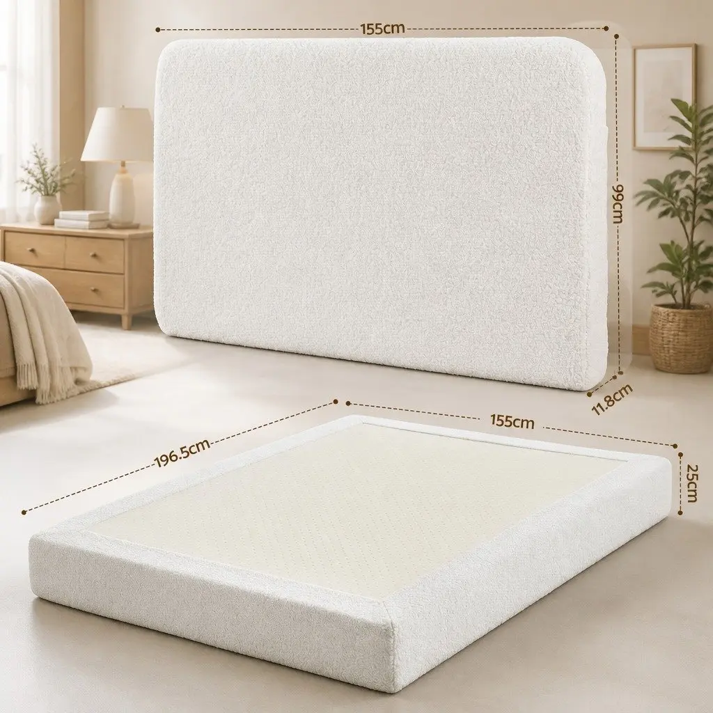 Double Bed Frame Boucle Fabric Vacuum Compressed No Assembly Removable Washable